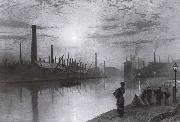 Atkinson Grimshaw Reflections on the Aire On Strike oil